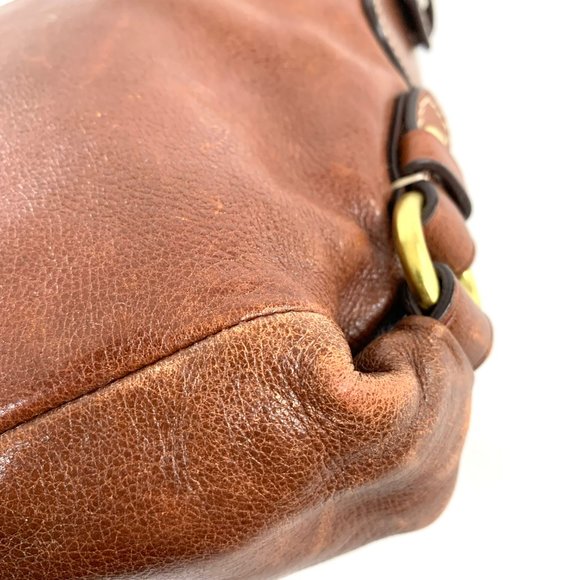 Coach Z Brown Leather Z23987 Medium Flap Shoulder Duffle Bag Pleated Purse Brass - Picture 12 of 13